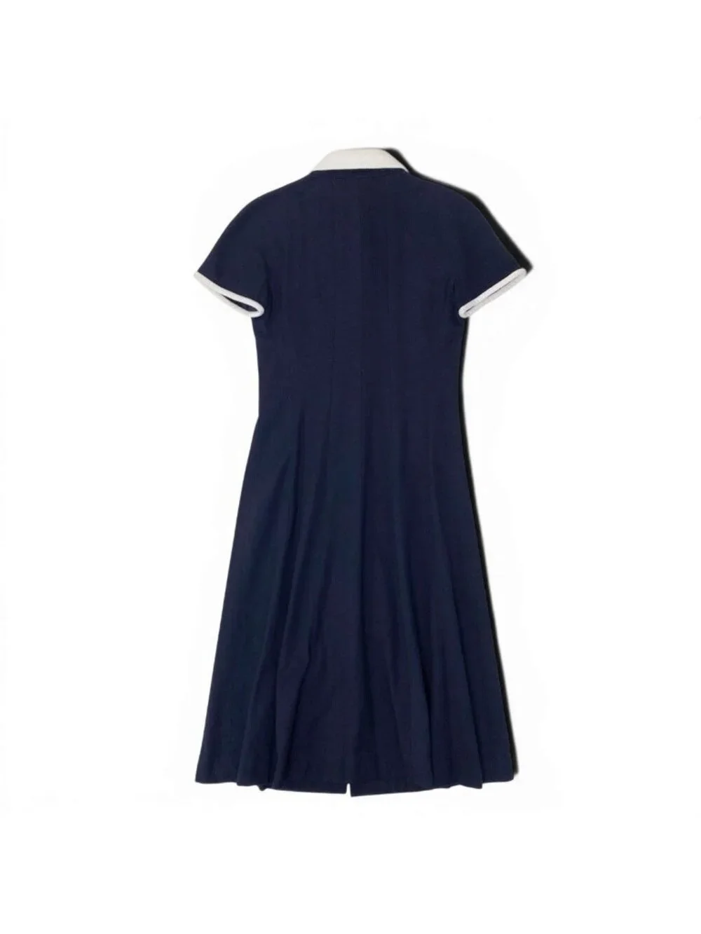 Chanel Cg9 Runway CC Logo Button Dress 36 Sizes Navy White Cotton 100%